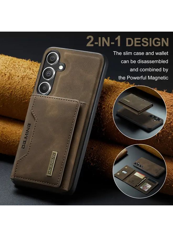 Samsung A34 Wallet Case Coffee Color with Card Slots Detachable Magnetic Kickstand Shock Resistant Cover - Image 2